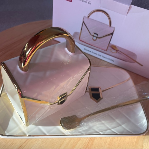 New ! Luxury bag-shaped coffee mug, plate and spoon set - Picture 4 of 15